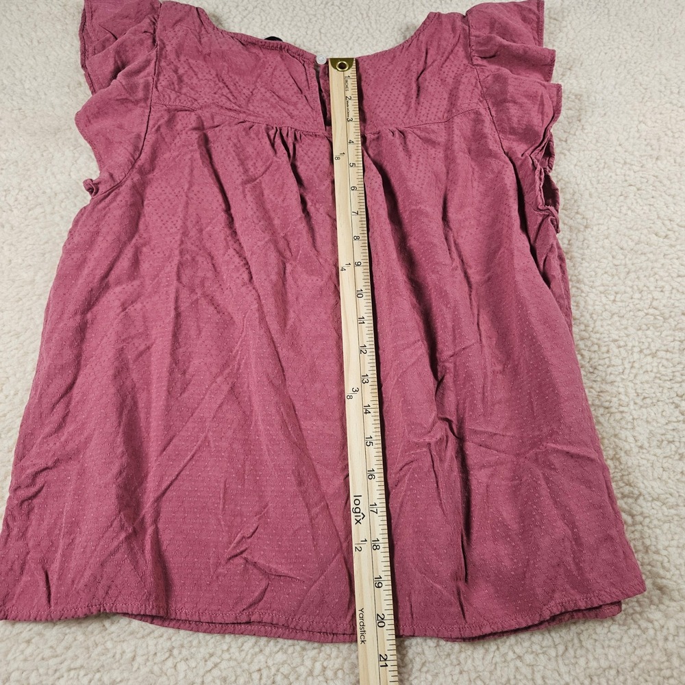 LOFT Blouse Womens XL Pink Flutter Sleeve Ladder Stitch Dobby Boho Chic Top - Picture 10 of 11